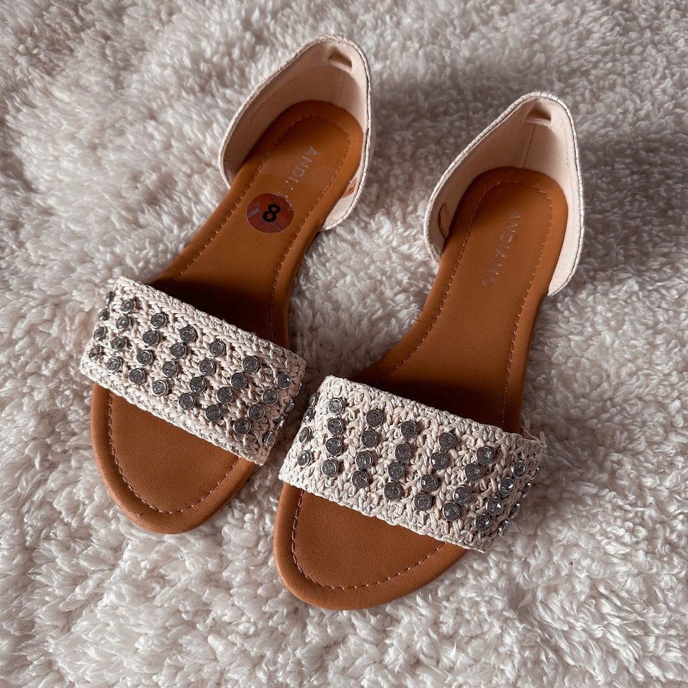 Andiamo White Embellished Slide-On Sandals NWOT